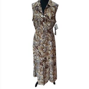 Scarlett Brand Brown Leaf Print Maxi Dress Size 14 NWT